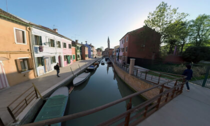 360 VR Burano picturesque townscape with canal, church and colored houses, Italy VR Video 360 VR Burano picturesque townscape with canal, church and colored houses, Italy VR