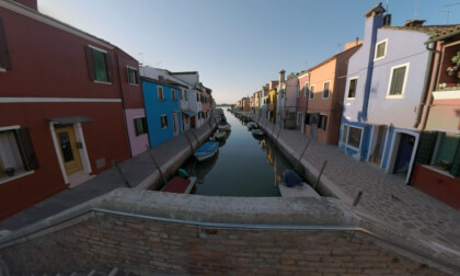 360 VR Townscape of Burano. Rustic scene with colored houses and boats in canal VR Video 360 VR Townscape of Burano. Rustic scene with colored houses and boats in canal VR
