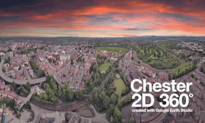 360 View Of City Of Chester In England As Generated By Google Earth Studio VR Video 360 View Of City Of Chester In England As Generated By Google Earth Studio VR