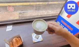 Matcha latte and coffee bean shaped cake. @Mamonaku Cafe @自強號咖啡廳.VR180 Virtual Experience VR Video Matcha latte and coffee bean shaped cake. @Mamonaku Cafe @自強號咖啡廳.VR180 Virtual Experience VR