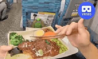Pork Chop Bento meal on board a Taiwan High Speed Rail. VR180 Virtual Tasting