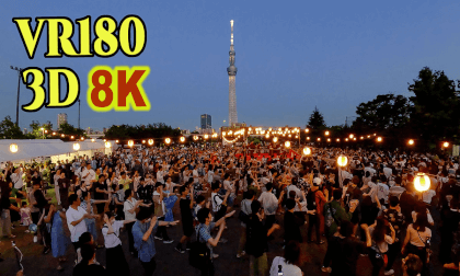 Tokyo Oku-Asakusa Bon dance with Tokyo Skytree in the background