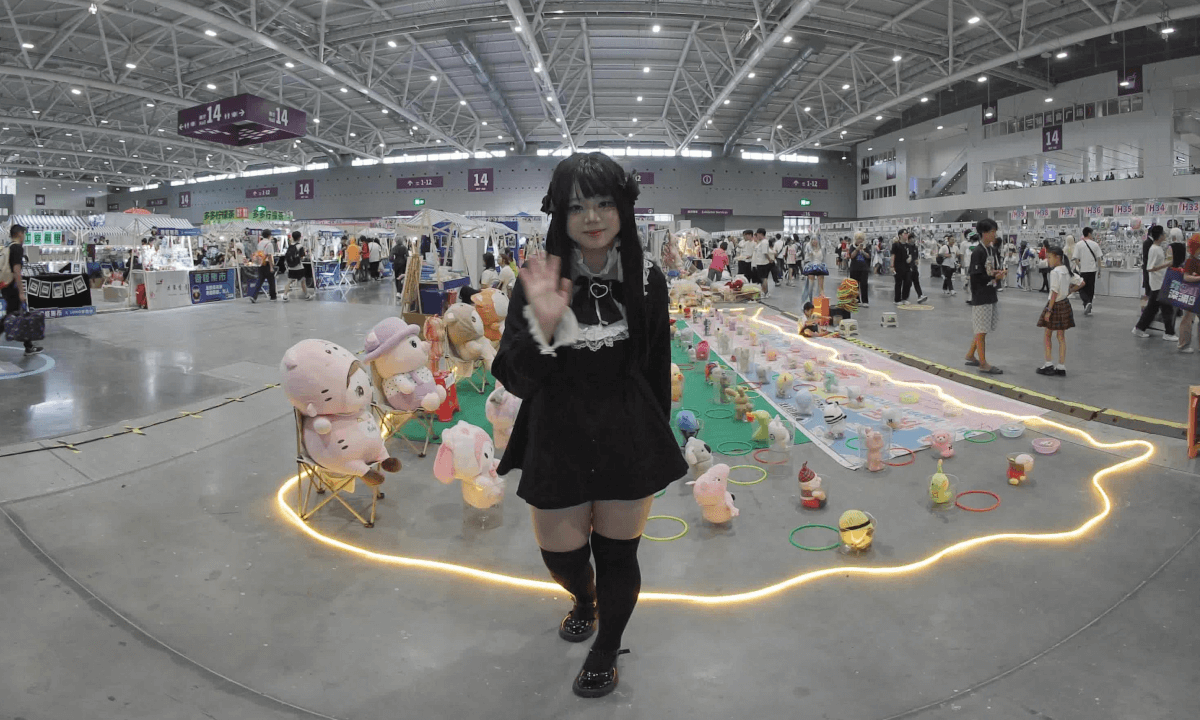 A student visitor wearing a cosplay costume