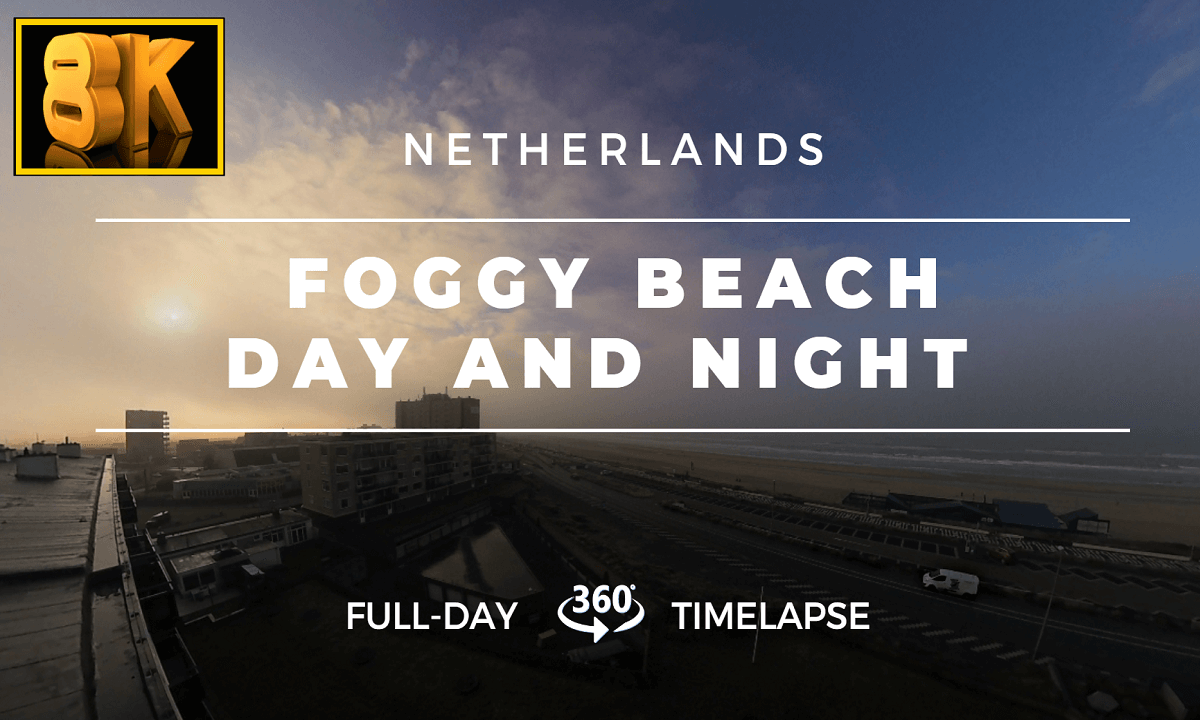 Foggy day sunrise to sunset timelapse over Zandvoort Beach, Netherlands December 2022