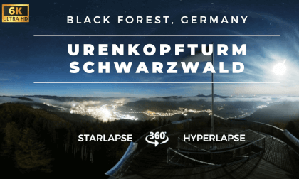 Sunset, night-time starlapse and sunrise and Urenkopfturm, Schwarzwald, Germany November 2022 Sunset, night-time starlapse and sunrise and Urenkopfturm, Schwarzwald, Germany November 2022