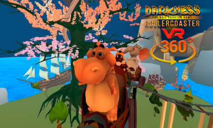 Baby Hippopotamus, Lion Cub and Elephant Cub Ride a Roller Coaster [Darkness Rollercoaster] VR 360°