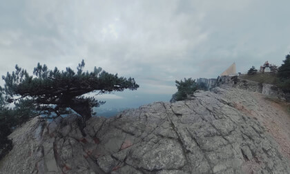 Crimea, Ay-Petri Mountain in the Crimean Mountains as Part of the Ai-Petrinskaya Yayla Massif, Above the Clouds, in the Clouds Summer Black Sea, Morning, Mountain Seascape VR Video Crimea, Ay-Petri Mountain in the Crimean Mountains as Part of the Ai-Petrinskaya Yayla Massif, Above the Clouds, in the Clouds Summer Black Sea, Morning, Mountain Seascape VR