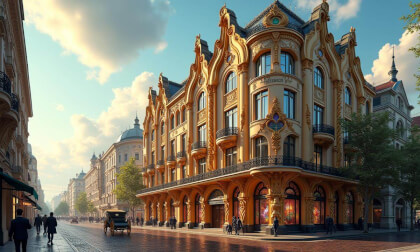 Art Nouveau architecture in the Russian Empire in 1907. HDR, 8k, 3D VR Video Art Nouveau architecture in the Russian Empire in 1907. HDR, 8k, 3D VR