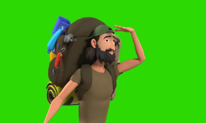 mochileiro dando oi em fundo green