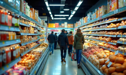 Typical Russian supermarket with self-checkouts. Assortment and prices. $1=100 rub VR Video Typical Russian supermarket with self-checkouts. Assortment and prices. $1=100 rub VR