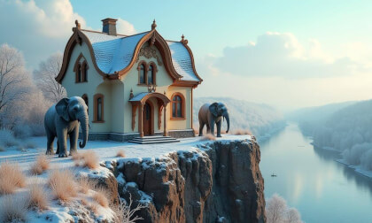 House with elephants House with elephants