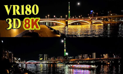 Tokyo Skytree with special lighting as seen from Sumida River Terrace at Asakusa in Tokyo,JAPAN VR Video Tokyo Skytree with special lighting as seen from Sumida River Terrace at Asakusa in Tokyo,JAPAN VR