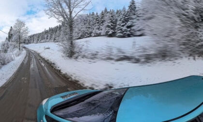 On the road In the completely snow-covered French Jura in 8k along the Doubs river On the road In the completely snow-covered French Jura in 8k along the Doubs river