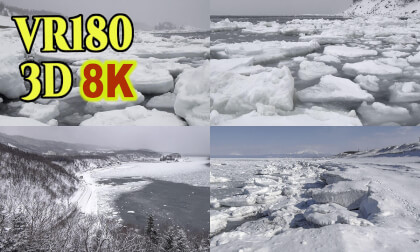Old 3D images of drift ice in Hokkaido,Japan inserted into 8K 3D VR180