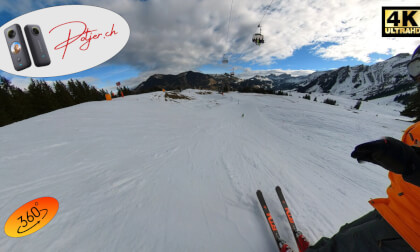 Skiing 360° VR Biosphere Entlebuch in Soerenberg Lucernce Switzerland Hinter Schwarzenegg down to the chair lift