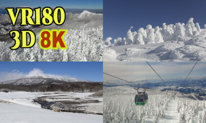 Old 3D images of  Snowy landscape in Mt.Zao ,Japan inserted into 8K 3D VR180