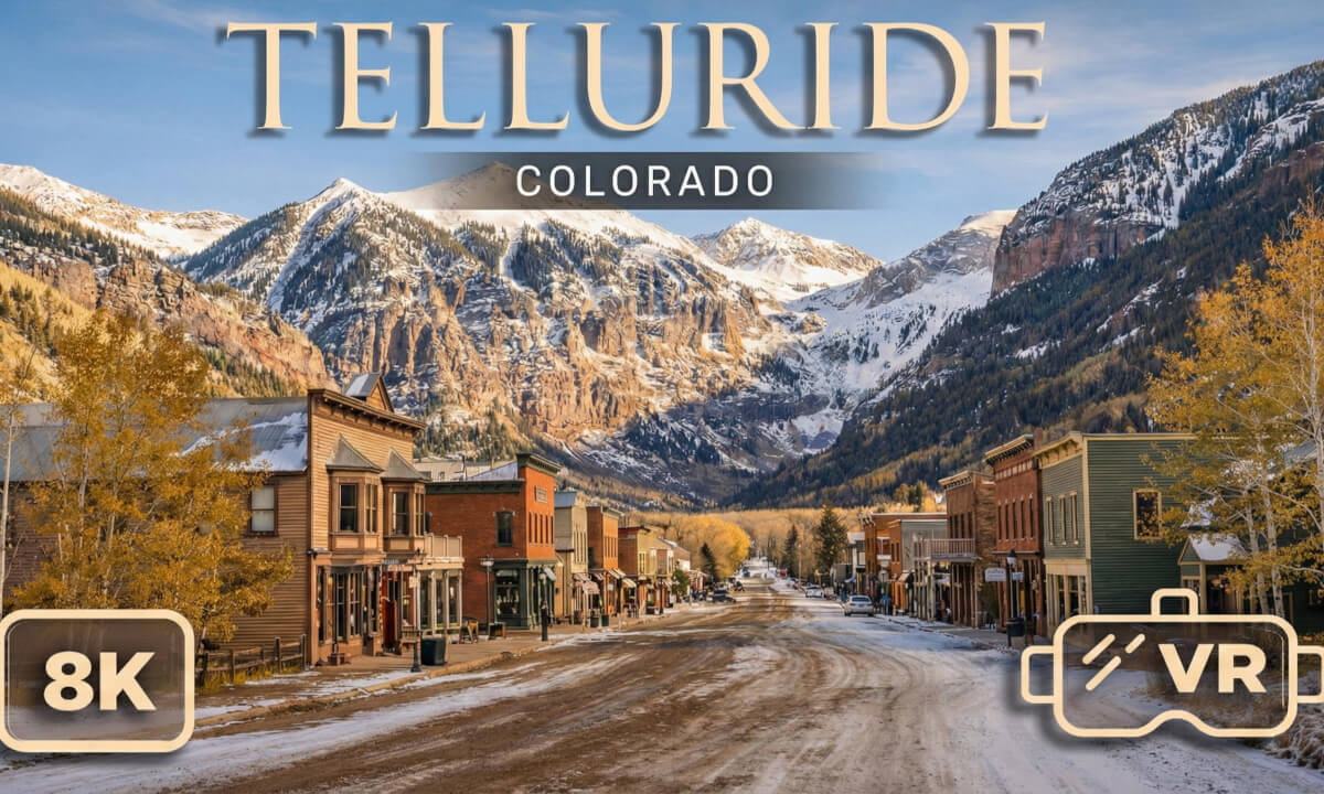 8K VR 180 Walking Tour and Gondola Ride in Telluride Colorado: One of America's Most Scenic Town. Travel in VR