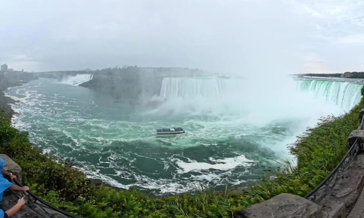 Niagara Falls walk way Canada side. 360° video use a finger or tilt device to rotate.