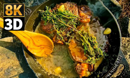 Juicy Steak Cooked in Nature VR Video Juicy Steak Cooked in Nature VR