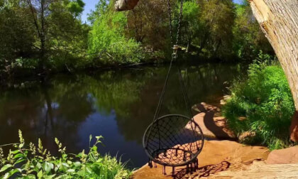 Closeup of Swing by the Creek at L'Auberge Sedona Arizona 180VR 8K VR Video Closeup of Swing by the Creek at L'Auberge Sedona Arizona 180VR 8K VR