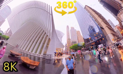 360° [NYC] Rainy Walk World Trade Center – 9/11 Memorial to Oculus (POV) 8K