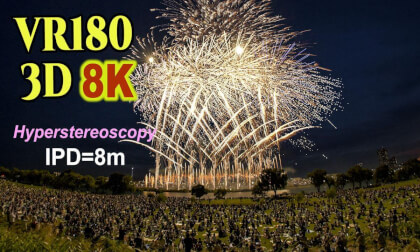 Hyperstereoscopy ( IPD=8m ) 3D VR180 , Katsushika Fireworks 2025 in Tokyo , JAPAN VR Video Hyperstereoscopy ( IPD=8m ) 3D VR180 , Katsushika Fireworks 2025 in Tokyo , JAPAN VR