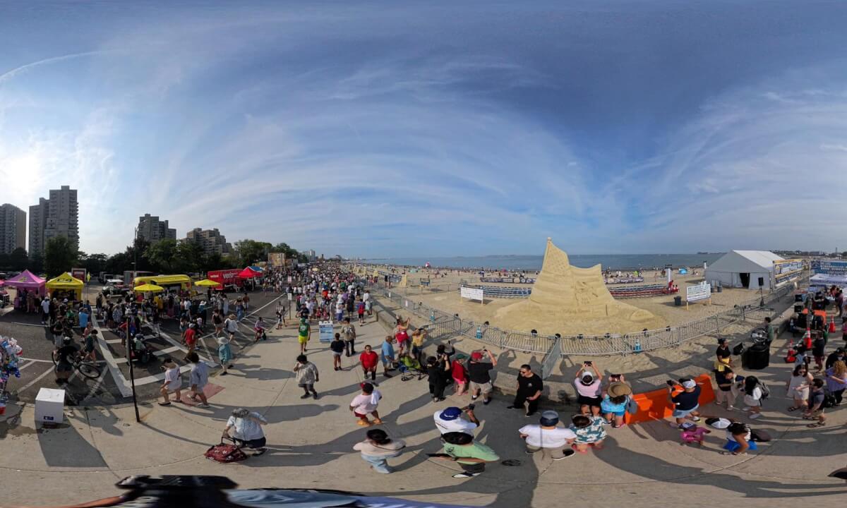 Revere Beach 2025 International Sand Sculpting Festival Walking Tour Fake drone shot scenic scenery 8K 360