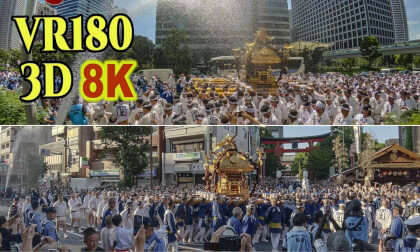 Fukagawa Hachiman Festival,a large 2-ton portable shrine "Ninomiya" carried through the center of Tokyo in JAPAN VR Video Fukagawa Hachiman Festival,a large 2-ton portable shrine "Ninomiya" carried through the center of Tokyo in JAPAN VR