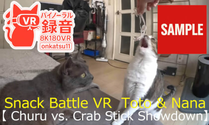【SAMPLE】🐾[8K VR180 & Binaural Audio | Snack Battle VR | Toto & Nana — Churu vs. Crab Stick Showdown]