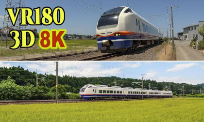 The ' Shirayuki ' Express train runs smoothly through the summer countryside in Nagaoka , Niigata ,JAPAN The ' Shirayuki ' Express train runs smoothly through the summer countryside in Nagaoka , Niigata ,JAPAN