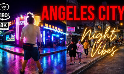 Red Street Walk & Street Juggler Performance Angeles City Night Vibes 🌃 VR180 8k
