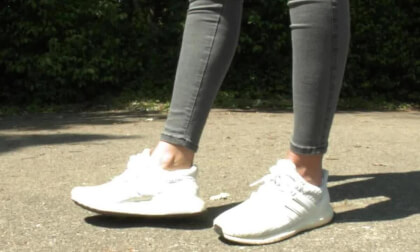 Model presented her adidas Ultraboost running shoes worn with white sneaker socks VR Video Model presented her adidas Ultraboost running shoes worn with white sneaker socks VR