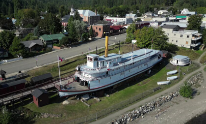 Aerial view of the S.S. Moyie in Kaslo, west kootenay,  British Columbia (4k, Flat) Aerial view of the S.S. Moyie in Kaslo, west kootenay,  British Columbia (4k, Flat)