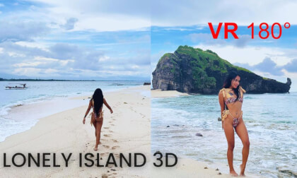 POV 3D: Hidden Zambales Gem Capones Island during storm with Asian Girl Philippines VR180