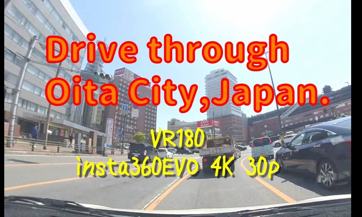 Drive through Oita City, Japan. insta360 EVO 4k