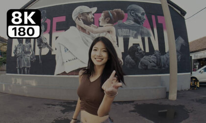 Dancing in front of the Kobe - themed mural to pay tribute to the legend Dancing in front of the Kobe - themed mural to pay tribute to the legend