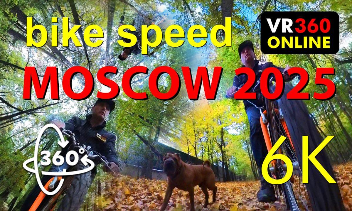 VR video 360 6K On a bike in Timiryazevsky Park October 2025 in VR Moscow.3d video 360 degrees 3d video At the end of the swing in the forest