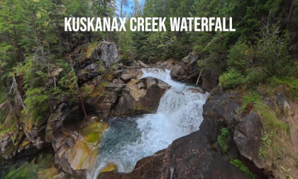 A walk over a Foot Bridge and down a short Trail to Kuskanax Creek Waterfall near Nakusp, British Columbia (8k, 360) VR Video A walk over a Foot Bridge and down a short Trail to Kuskanax Creek Waterfall near Nakusp, British Columbia (8k, 360) VR