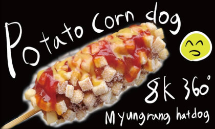 Potato corn dog: Food walking tour - 8K 360º Potato corn dog: Food walking tour - 8K 360º