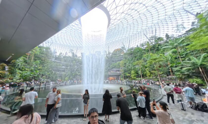 Singapore supertrees show, Changi waterfall Singapore supertrees show, Changi waterfall