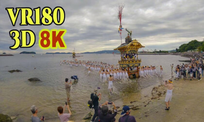 Four gorgeous floats parade through the sea , Miya Festival in Aichi , JAPAN Four gorgeous floats parade through the sea , Miya Festival in Aichi , JAPAN