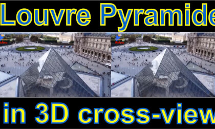 Louvre Pyramid, Paris, France in 3D video "by angel's eyes - iXYt" side-by-side cross-view Louvre Pyramid, Paris, France in 3D video "by angel's eyes - iXYt" side-by-side cross-view