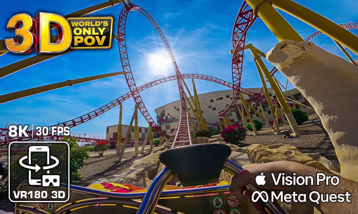 3D VR180 spatial Roller Coaster THRILL RIDE! Velociraptor (IMG Dubai) Survive the Dino Hunt! Apple Vision Pro - Meta Quest 3