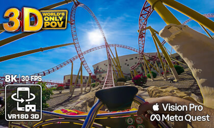 3D VR180 spatial Roller Coaster THRILL RIDE! Velociraptor (IMG Dubai) Survive the Dino Hunt! Apple Vision Pro - Meta Quest 3