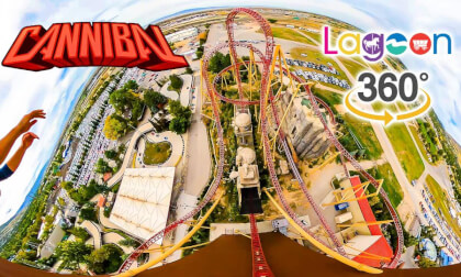 VR 360 Cannibal Roller Coaster On Ride POV Lagoon Amusement Park 2023 09 30