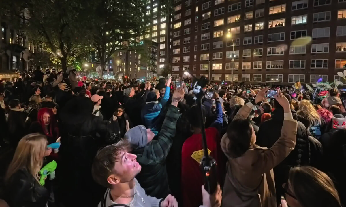Semi immersive from action camera. This is shot from the west village halloween parade.