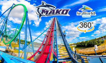 VR 360 Mako Roller Coaster On Ride Front Seat POV SeaWorld Orlando 2023 10 30