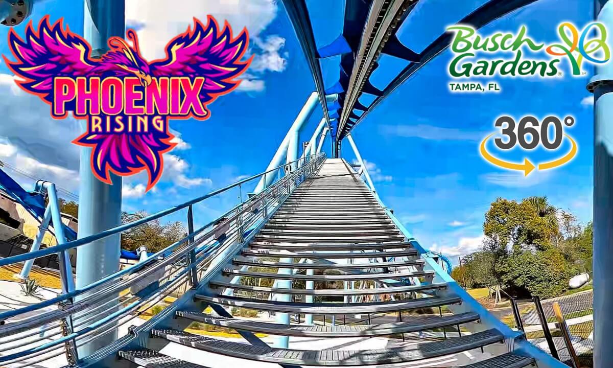 VR 360 Phoenix Rising Roller Coaster On Ride Front Seat POV Busch ...