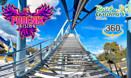 VR 360 Phoenix Rising Roller Coaster On Ride Front Seat POV Busch Gardens Tampa 2025 03 04