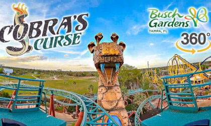 VR 360 Cobra's Curse Roller Coaster On Ride Front Seat POV with Queue Busch Gardens Tampa 2024 03 04